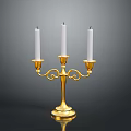 Gold Decorative Candelabra With Three White Candles On Black Surface