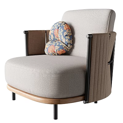 Modern Upholstered Accent Chair With Patterned Padded Cushion And Wooden Legs 3d model