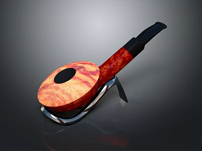 Elegant Decorative Ornament Set With Red Orange Marbled Pipe Black Mouthpiece On Metal Stand 3d model