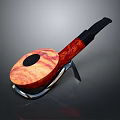 Elegant Decorative Ornament Set With Red Orange Marbled Pipe Black Mouthpiece On Metal Stand