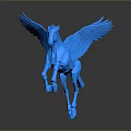 Blue Polygonal Winged Horse 3D Character Model with Shiny Surface and Dark Background