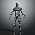 Advanced Mechanical Robot Character Featuring Silver Gray Body And Blue Green Details