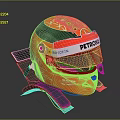Red Racing Helmet With PETRONAS Logo And BELL Brand On Black Stand Gray Background