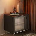 Elegant Entryway Console Cabinet With Table Lamp Vase Books And Wall Painting