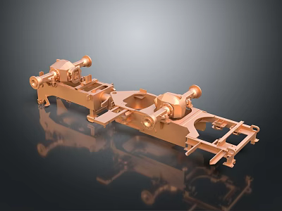Golden Commercial Equipment Mechanical Structure With Multiple Connecting Parts And Brackets For Industrial Use 3d model