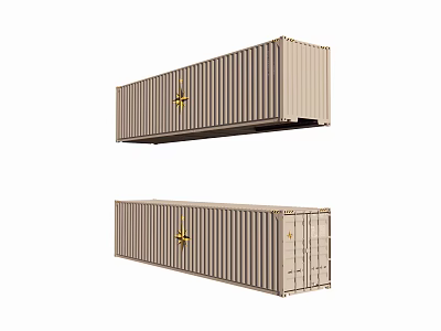 Industrial Shipping Containers with Beige Vertical Stripes and Yellow Locking Mechanisms 3d model