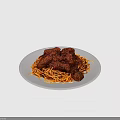 Delicious Spaghetti With Meat Chunks And Tomato Sauce On White Plate