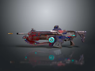 Futuristic Weapon With Red Blue Color Glowing Blue Circles Mechanical Structure And Reflective Surface 3d model