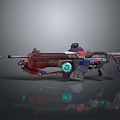 Futuristic Weapon With Red Blue Color Glowing Blue Circles Mechanical Structure And Reflective Surface