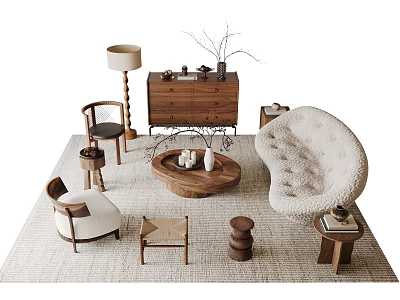 Cozy Modern Sofa And Coffee Table Set With Armchairs Floor Lamp And Decor 3d model