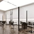 Modern Hair Salon Interior Design With Glass Dividers Black Chairs Mirrors And Marble Floor