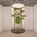 Indoor Landscape Featuring Circular Base Pine Tree Round Ceiling Lamp And Decorative Wall Painting 3d model