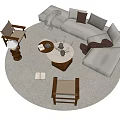 Quiet Sofa Tea Table Combination Ornaments Single Chair Multi-person Sofa Side Round Carpet 3d model