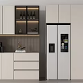 Modern Kitchen Built in Wine Cabinet With Glass Doors LED Lighting And White Cabinets