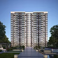 Modern High Rise Residential Building Exterior With Balconies And Green Surroundings