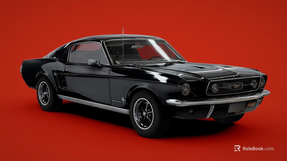 Classic Black Sports Car Against Red Background 3d model 