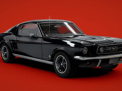 Classic Black Sports Car Against Red Background 3d model