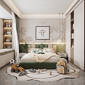 Children's Room Bed Bedside Cabinet Curtain Wardrobe Chandelier Decorative Painting 3d model