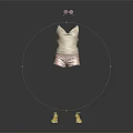 Stylish Gold Camisole With Sequined Shorts And High Heel Shoes