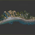 Detailed Coastal Island Terrain With Sandy Beach Green Trees And Blue Water