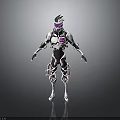 Futuristic Mech Warrior Character With White Black Pink Armor And Sharp Glowing Accents