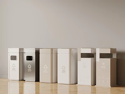 Modern Home Recycling Bins In Different Colors With Recycling Symbols For Living Space 3d model