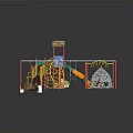 Children's Playground Structure With Red Ground Slide Swings And Climbing Frame