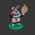 Cute Cartoon Rabbit With Pink Ears Holding Orange Alarm Clock Heart Pattern On Green Base