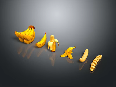 Various States of Banana Fruits with Whole Peeled and Peel Varieties 3d model