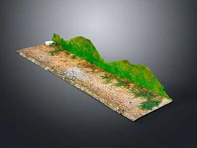 Terrain Model Scene With Green Hills Brown Land And Small White Structure 3d model