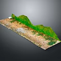 Terrain Model Scene With Green Hills Brown Land And Small White Structure