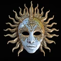 Golden Sun Mask With White Face And Ornate Decorations As Living Decorative Item