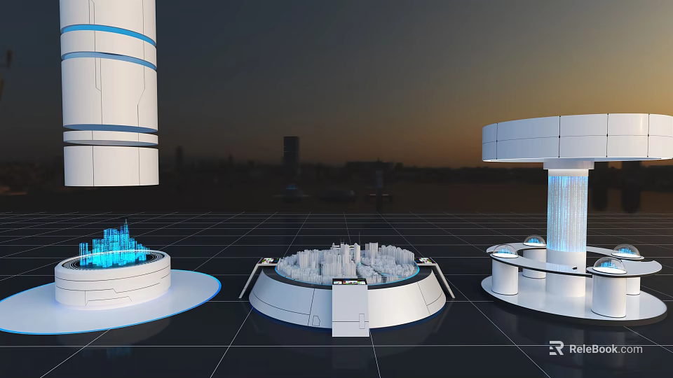 Modern Commercial Equipment Design With Multiple Display Units And Blue Lighting Features 3d model