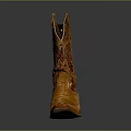 Vintage Brown Leather Cowboy Boots With Intricate Carved Design And Classic Style