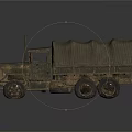 Heavy Duty Military Truck Featuring Canvas Covered Cargo Bed And Six Wheel Design