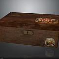 Vintage Wooden Box With Brass Metal Lock And Colorful Decorative Sticker