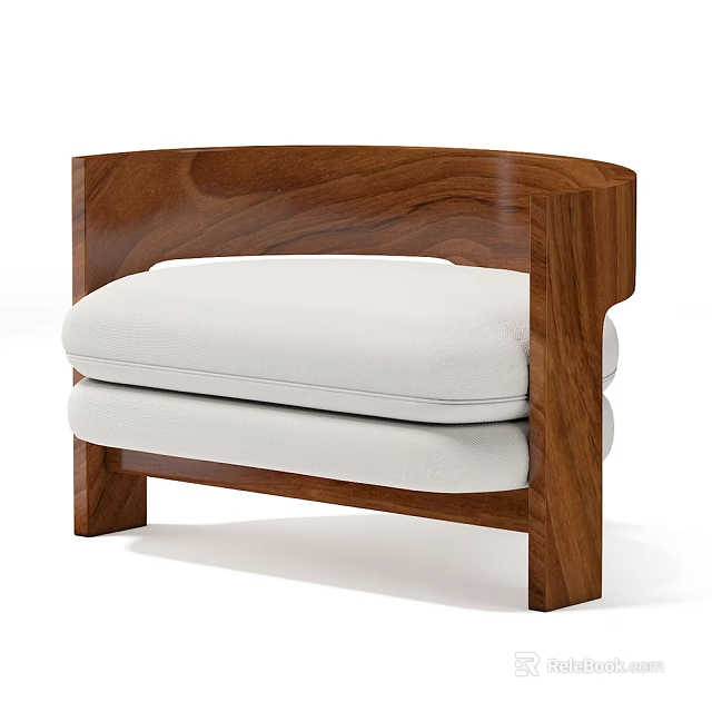 Modern Single Sofa with Wooden Frame White Cushion and Curved Armrest Design 3d model 