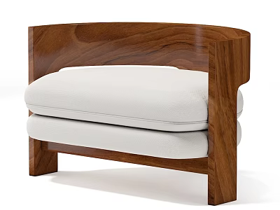 Modern Single Sofa with Wooden Frame White Cushion and Curved Armrest Design 3d model