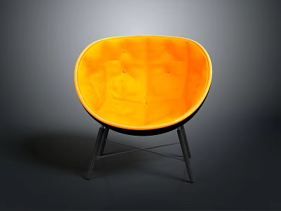 Modern Orange Round Chair With Upholstered Seat And Black Metal Frame 3d model