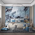Modern Kids Room Interior With Whale Mural Chandelier Stuffed Toys And Soft Rug