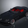 Black Sports Car with Red Interior Sleek Body Design and Shiny Wheels on Reflective Surface