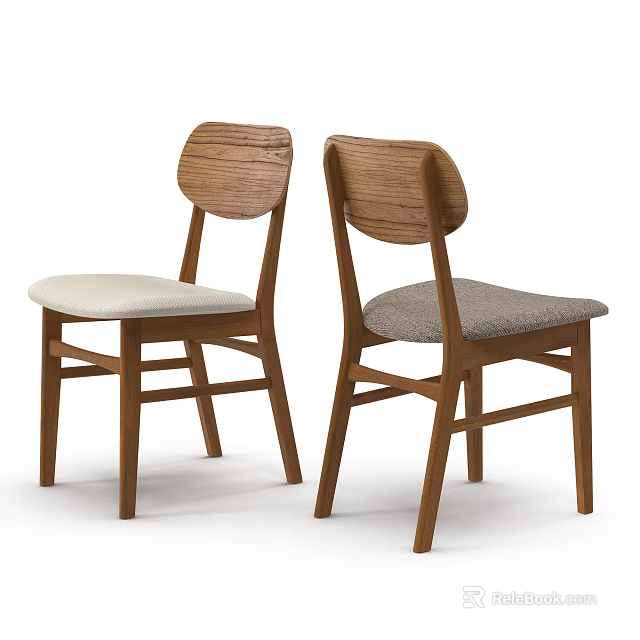 Modern Wooden Dining Chairs With Two White Gray Upholstered Seats And Minimalist Design 3d model 