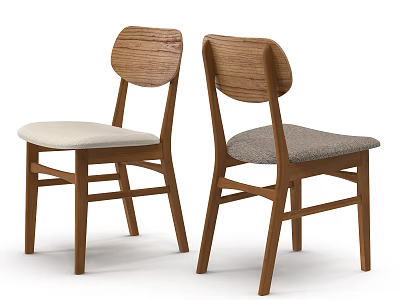 Modern Wooden Dining Chairs With Two White Gray Upholstered Seats And Minimalist Design 3d model