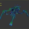 Abstract Fantasy Creature With Green Purple Pink Tentacles And Shiny Glowing Legs