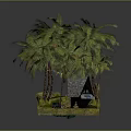 Modern Tropical Miniature Landscape With Palm Trees Thatched Hut And Pool