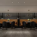 Modern Restaurant Interior Design With Dining Tables Black Chairs Pendant Lights And Bookshelf Backdrop