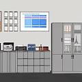 Gray Office Bookcase With Glass Doors Files Printer Filing Cabinets And Wall Charts
