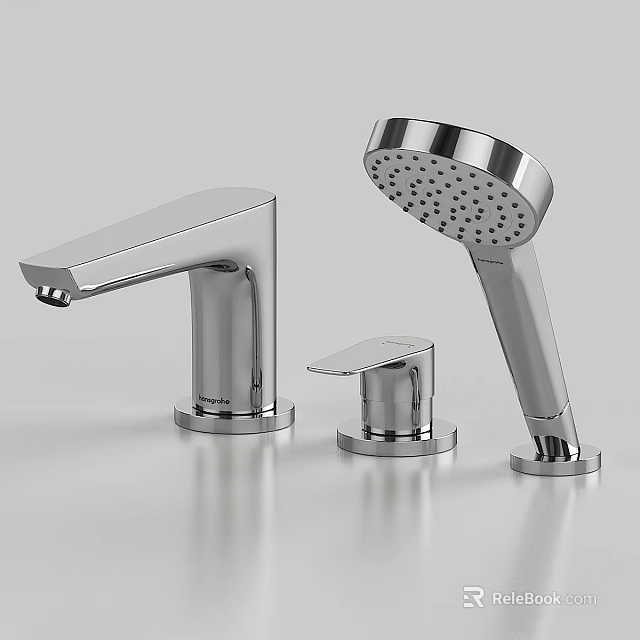 Modern Chrome Faucet Set With Single Handle And Handheld Shower Head 3d model 