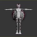 Anthropomorphic Creature With Pink Hair White Spotted Body Multiple Fluffy Tails And Arms Outstretched