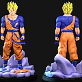 Anime Action Figure With Yellow Hair Blue Top And Orange Pants Standing On Rock Base
